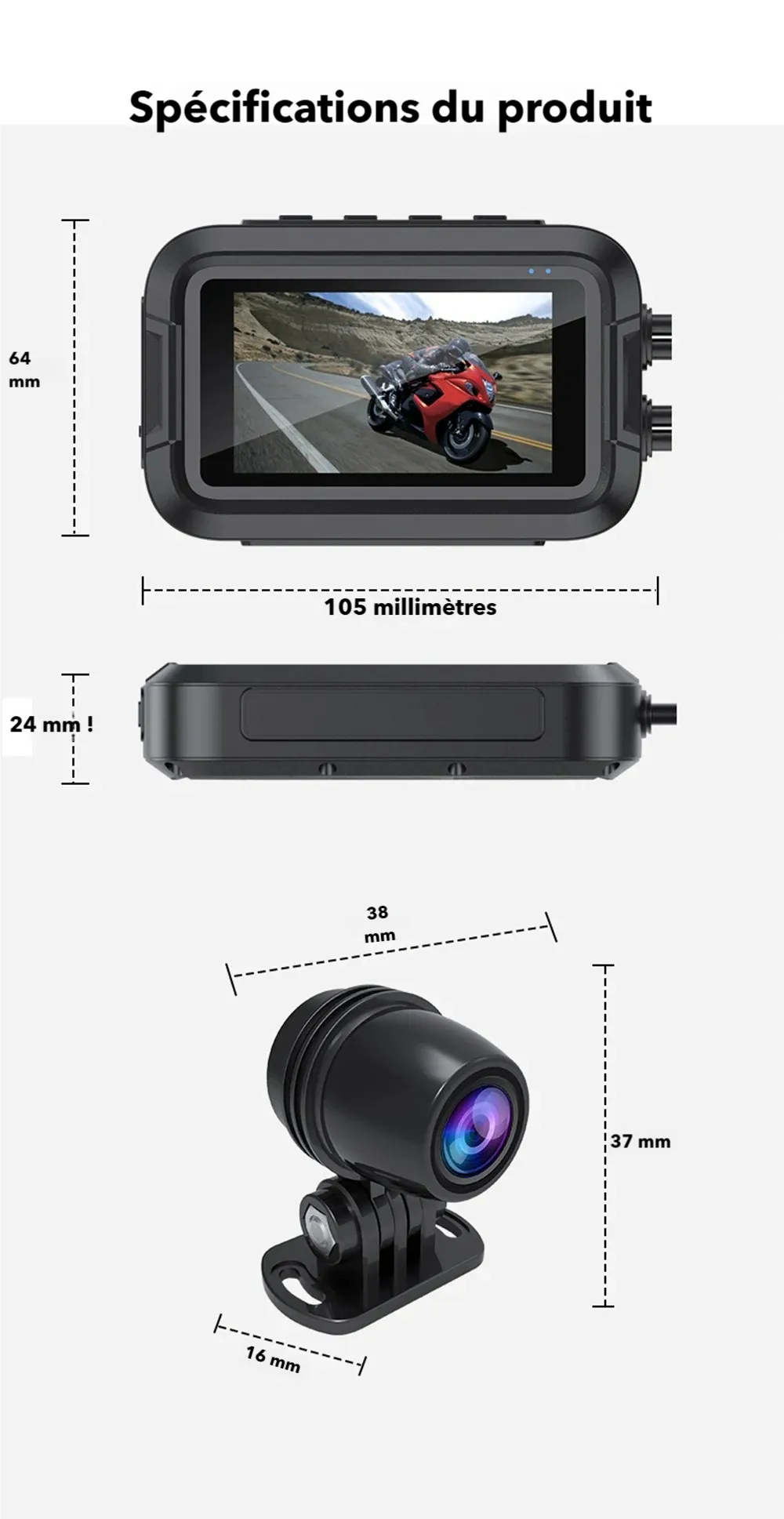 43) Dashcam moto avant arrière GPS - Dashcam Secure