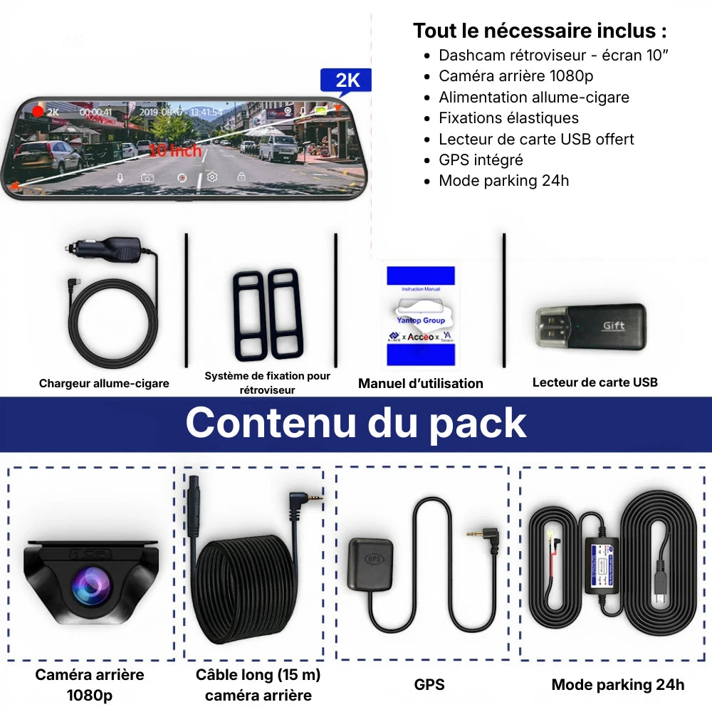 26) Dashcam rétroviseurs avant arrière GPS mode Parking - Dashcam Secure